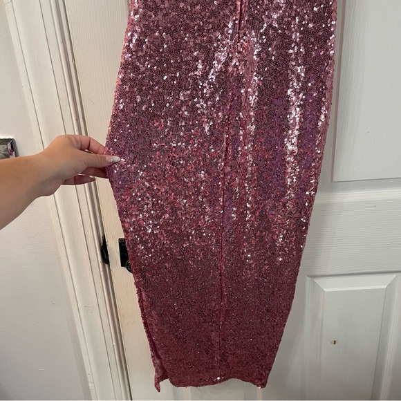 Pink Sequin Feather Trim Dress - Picture 9 of 10